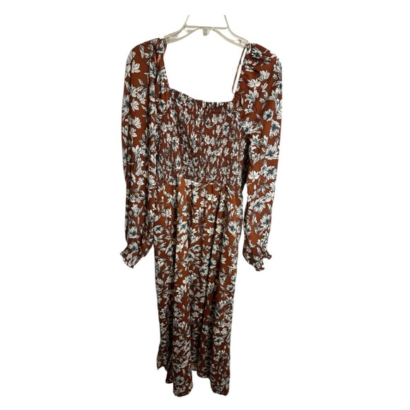 La Ligne Brown and White Floral Long Sleeve Dress - Picture 1 of 6